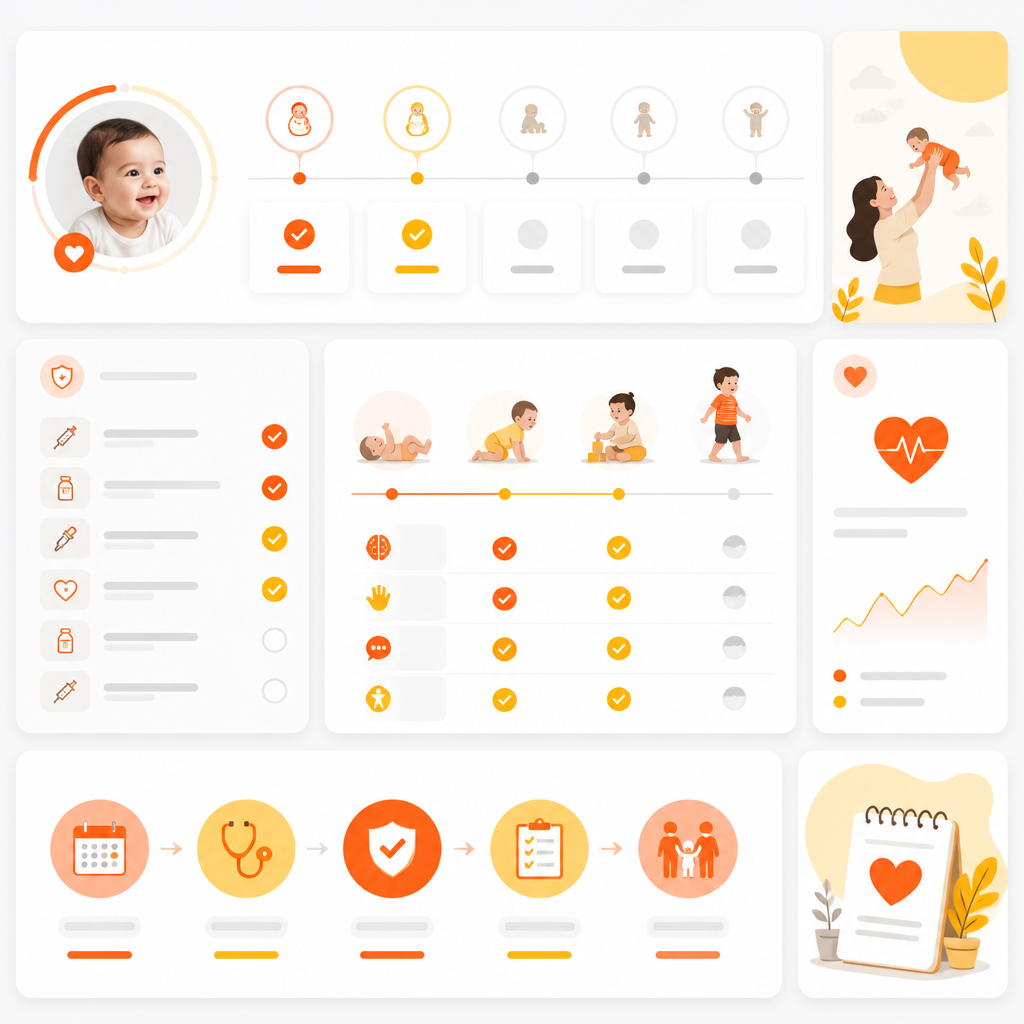 Abstract dashboard illustration showing preventive checkup timelines and wellness tracking modules.