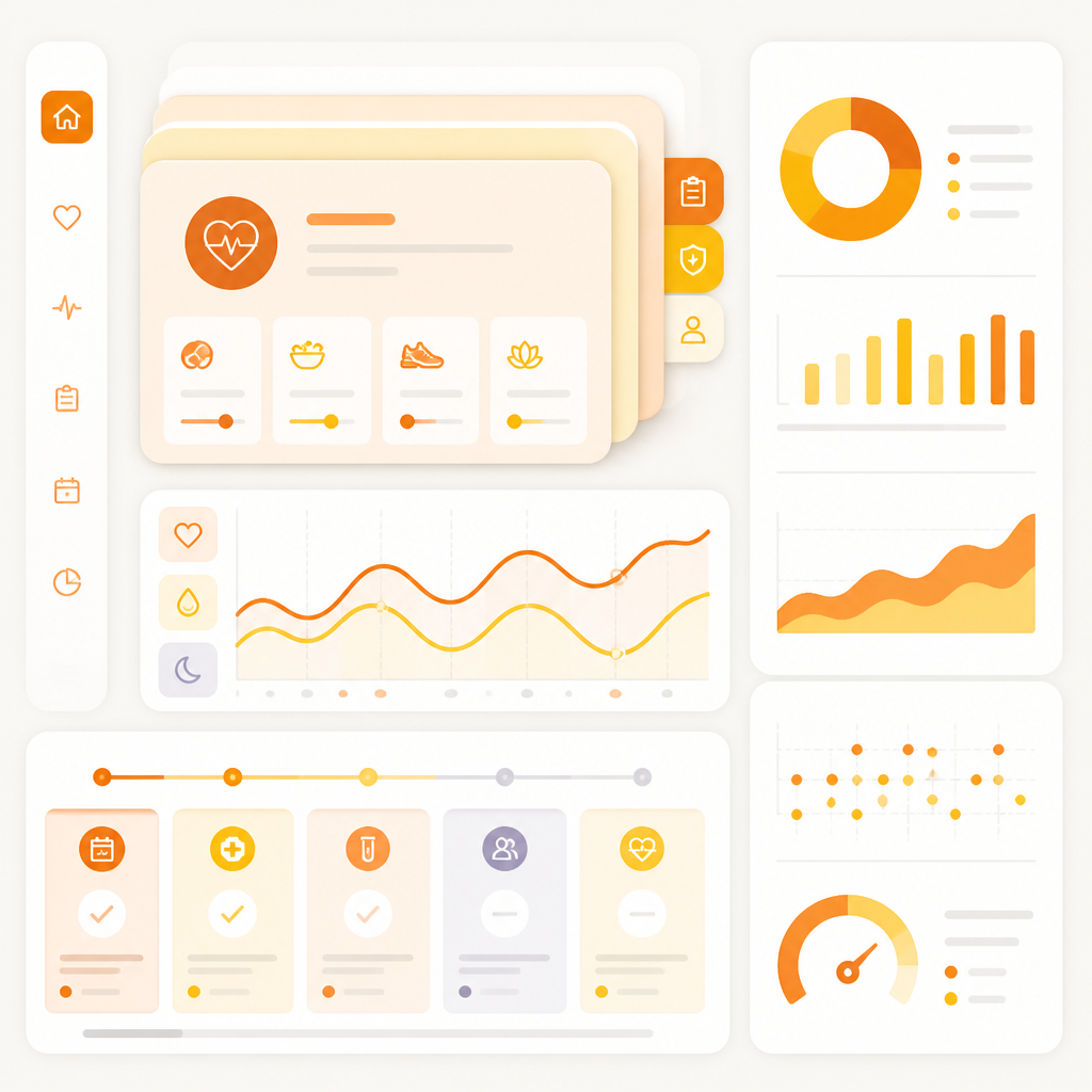Abstract dashboard illustration representing ongoing pediatric care plans and monitoring.