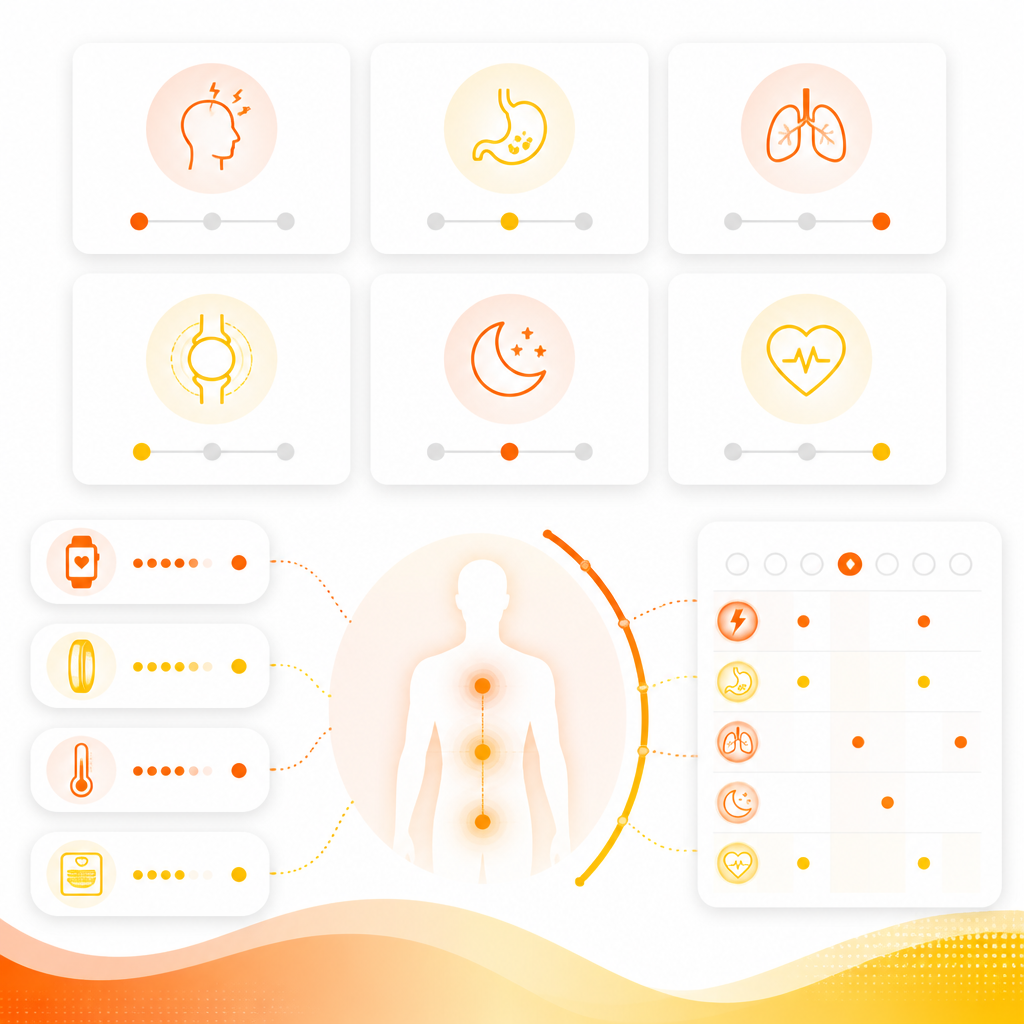 Abstract illustration representing early autism sign categories and sensory/transition cues.