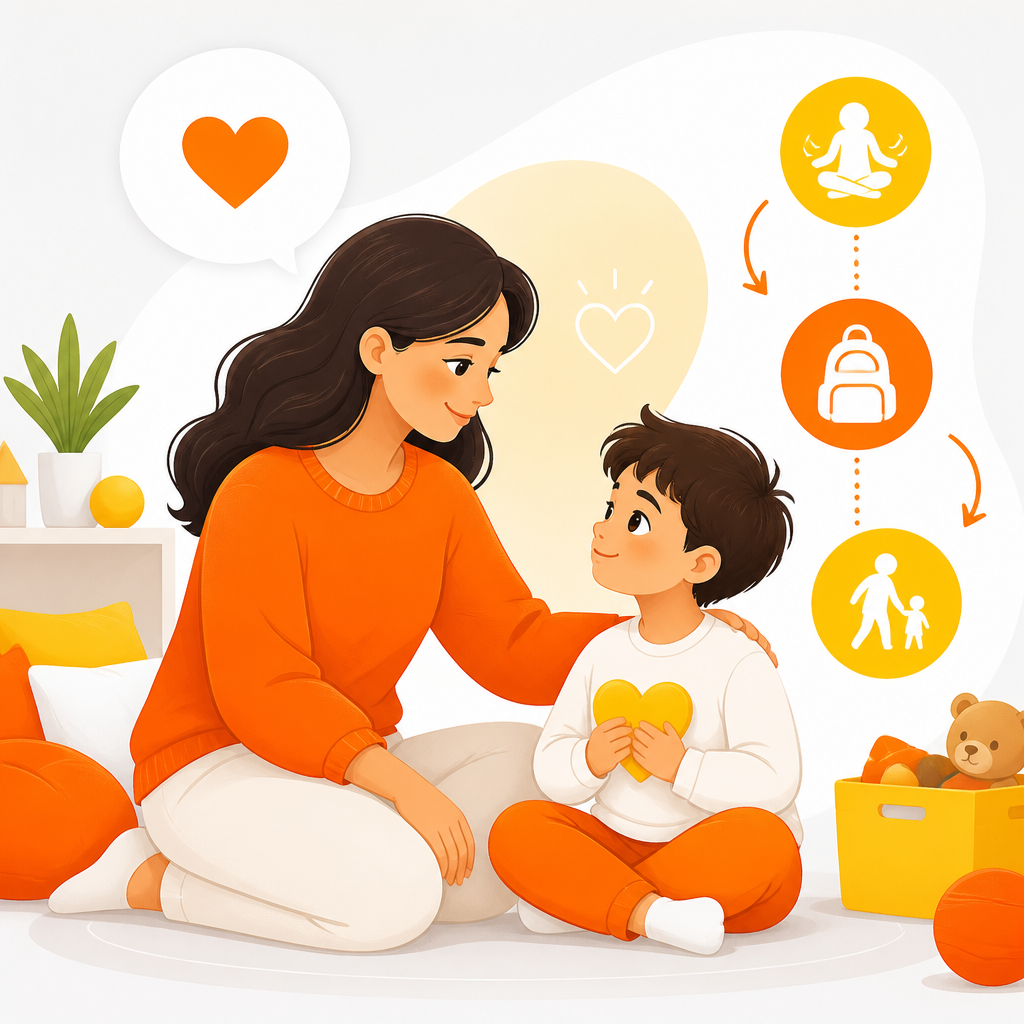Illustration representing common behavior changes and supportive guidance for parents and children.