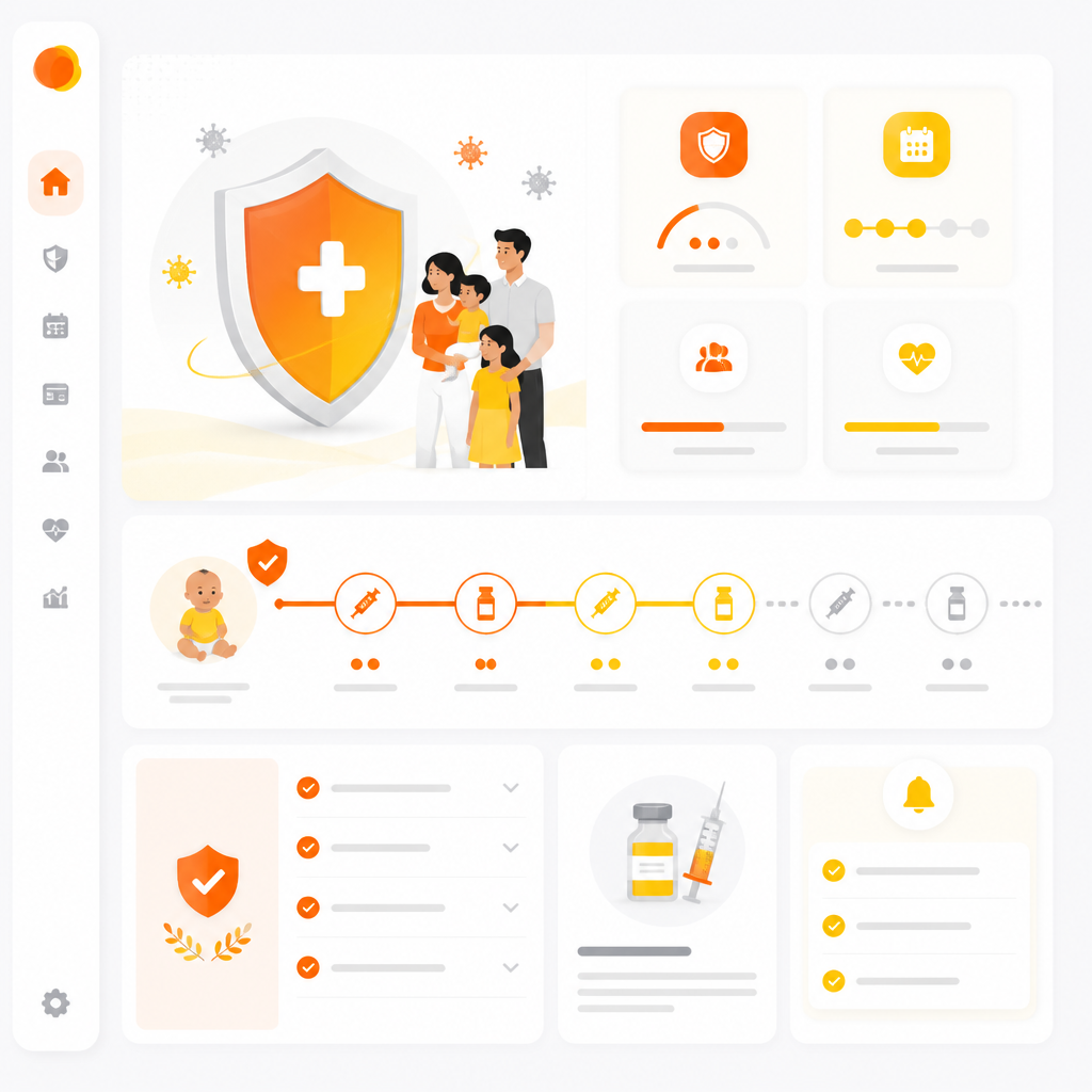 Abstract dashboard illustration representing vaccine protection and schedule readiness.