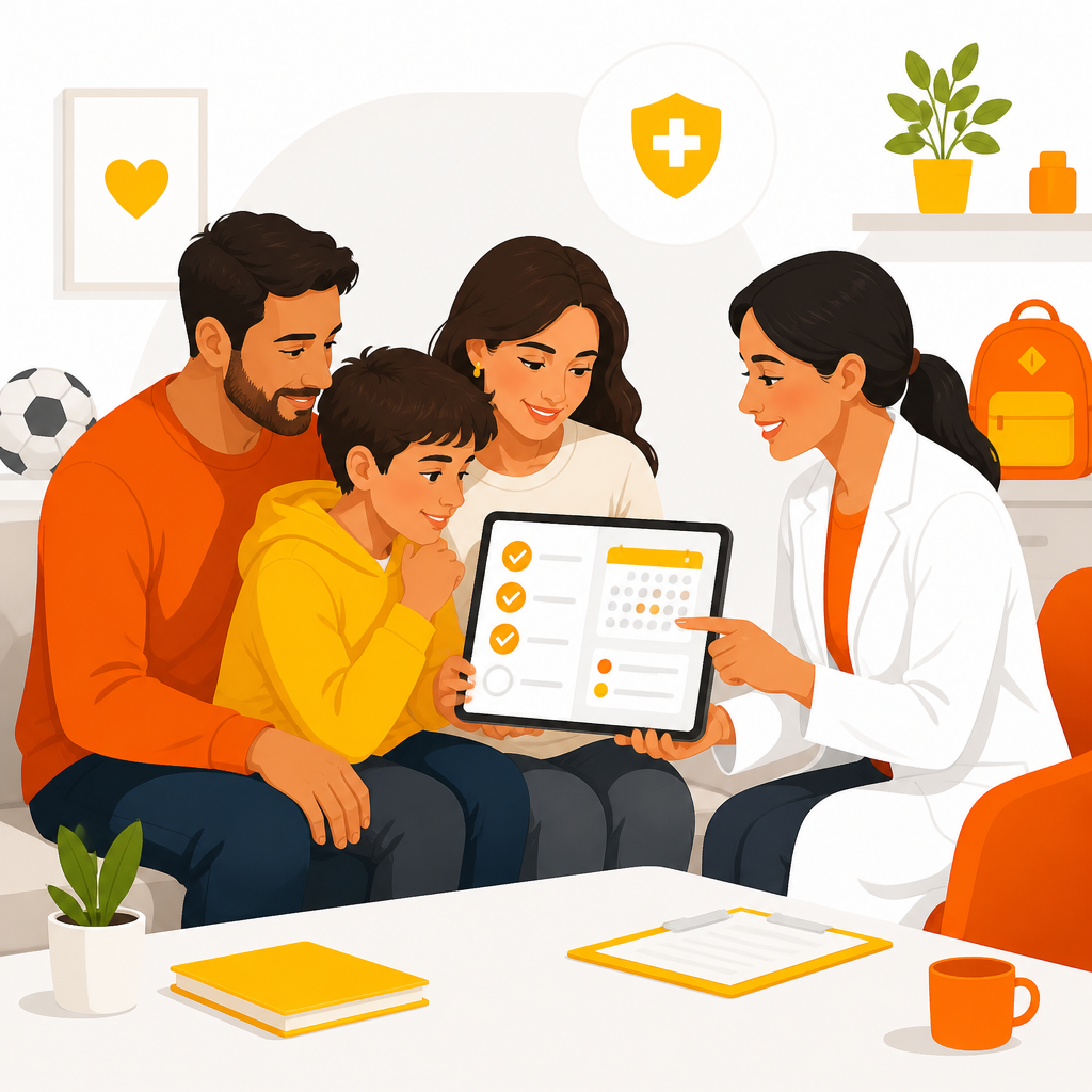Illustration representing school and team readiness through preventive care and convenient appointment options.