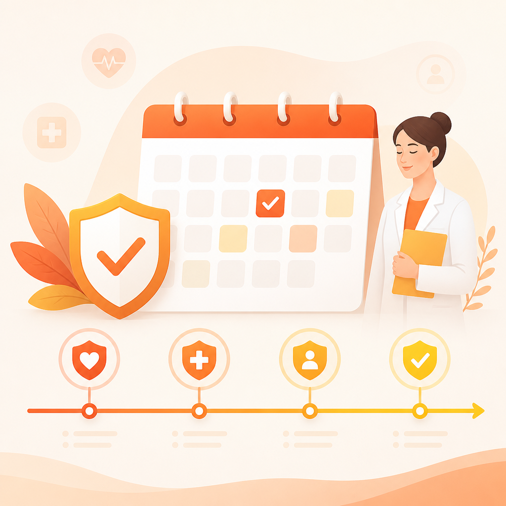 Illustration representing a CDC-recommended vaccine schedule with milestones across different ages.