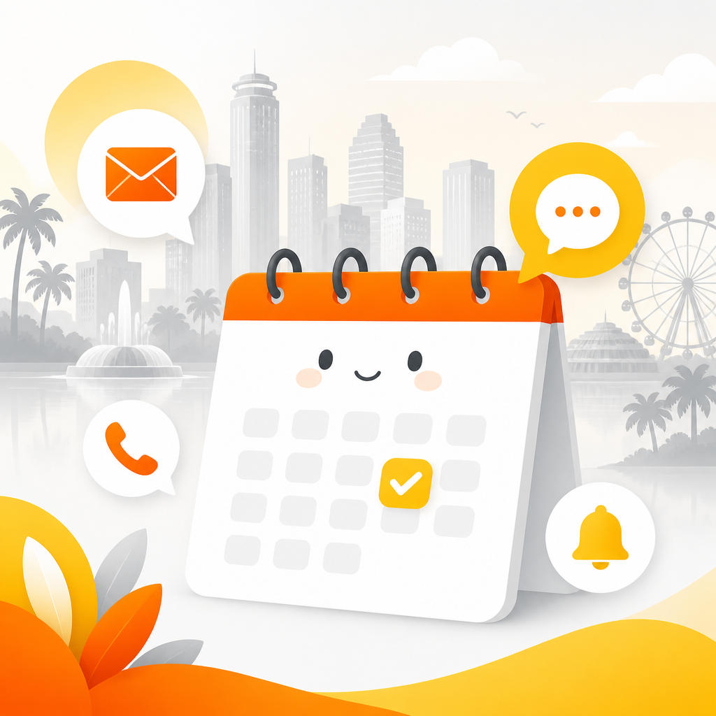 Illustration of appointment scheduling and communication for a family clinic visit.