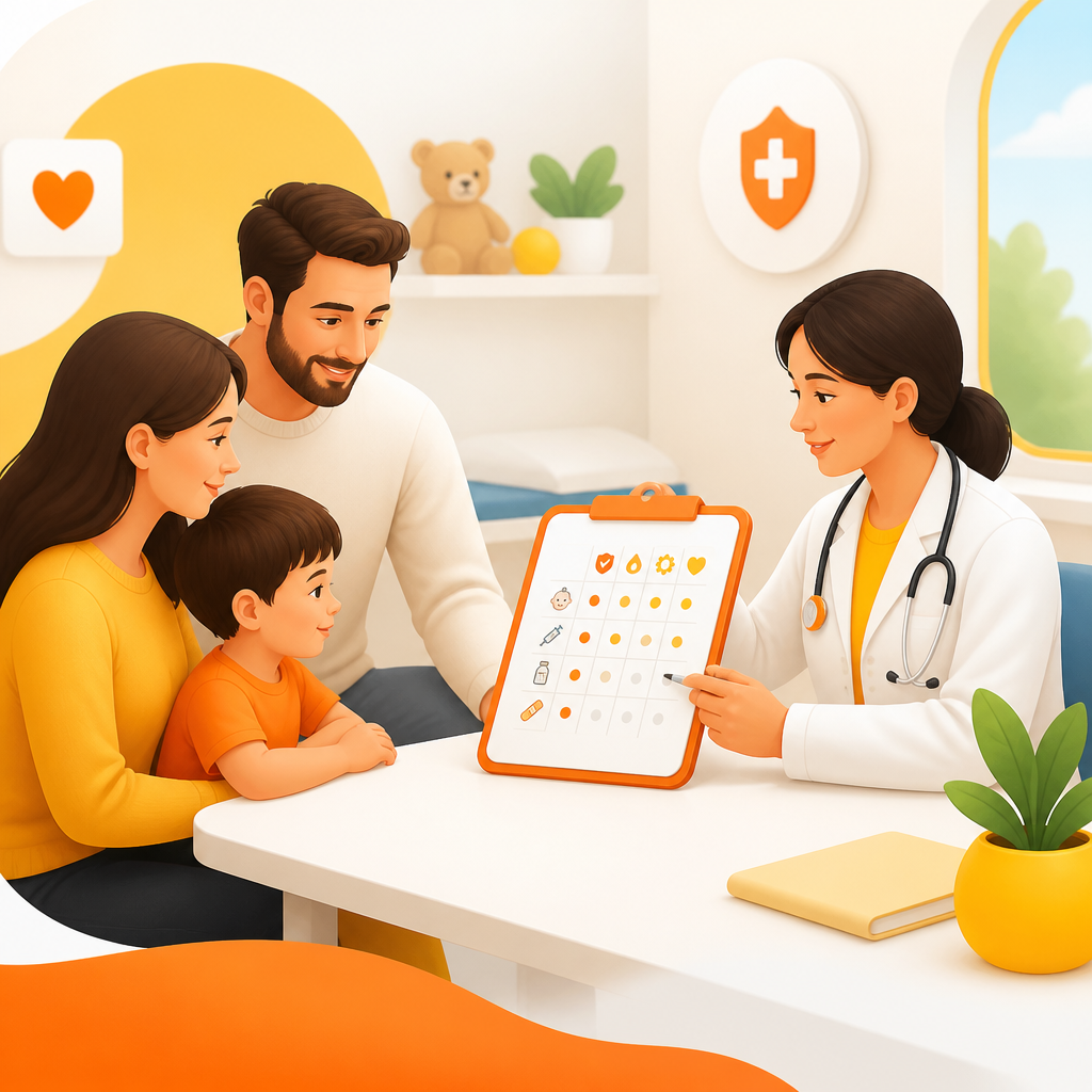 Illustration representing Powers Pediatrics immunization record review and routine childhood vaccines for families transferring care.