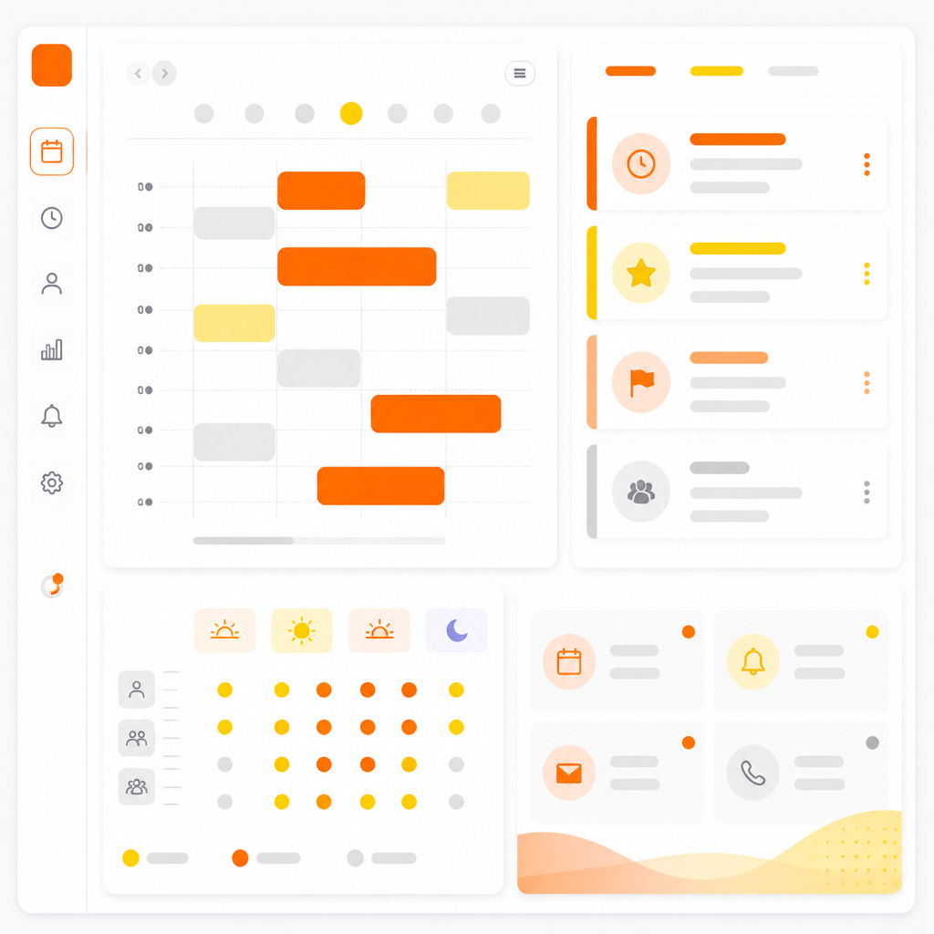 Abstract illustration representing same-day appointments, walk-ins, and follow-up workflow.