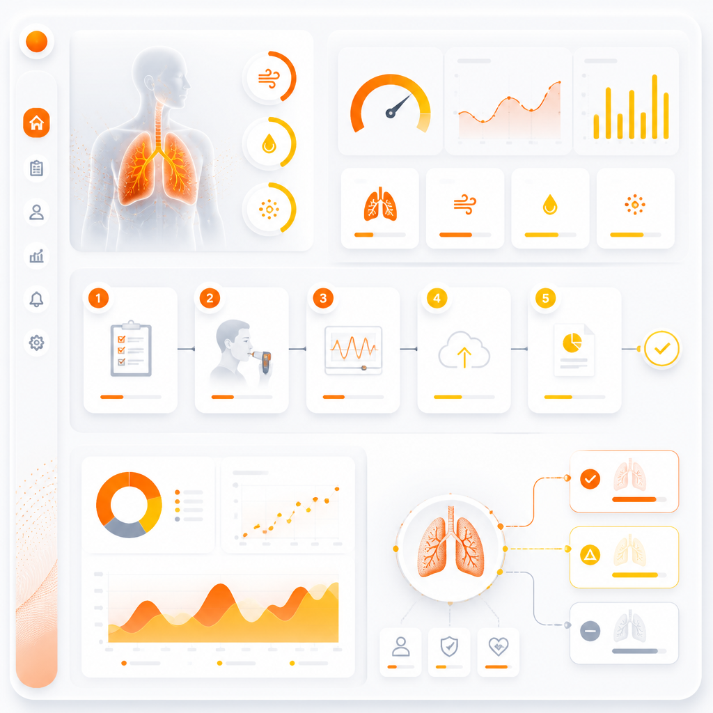 Abstract premium dashboard-style illustration representing cold and flu testing workflow and decision guidance.