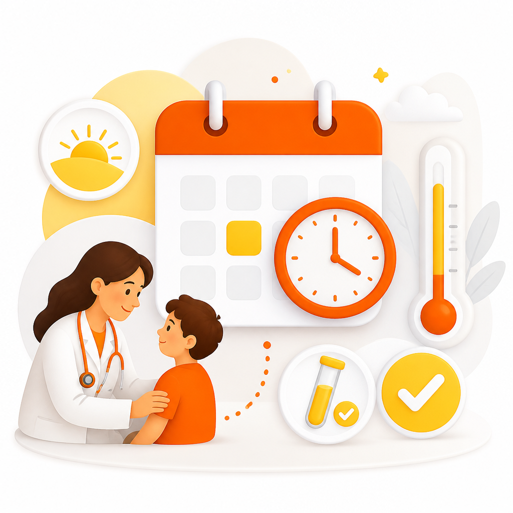 Illustration representing a timing guide for when to get cold or flu testing for a teen.
