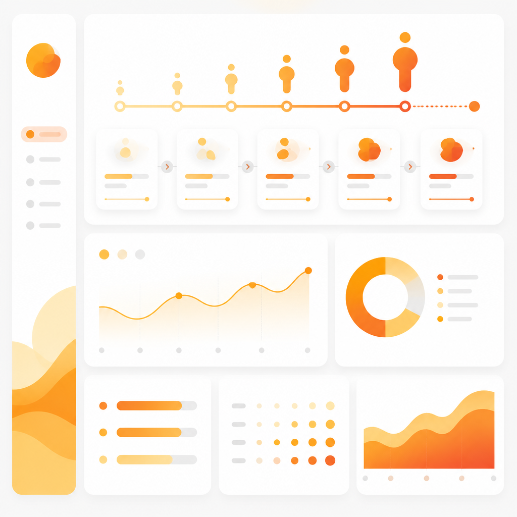 Abstract age-adjusted milestone timeline dashboard illustration for NICU and premature babies.
