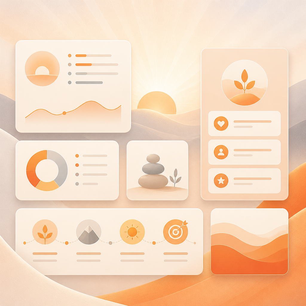Abstract support-plan dashboard illustration representing age-adjusted guidance and next steps.