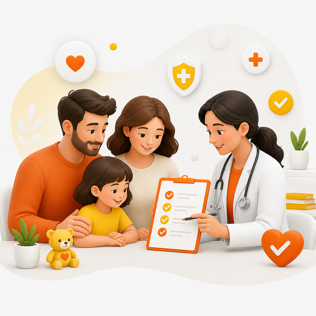 Illustration of a family meeting with a pediatric clinician and a checklist for next steps when dysregulation becomes frequent or intense.