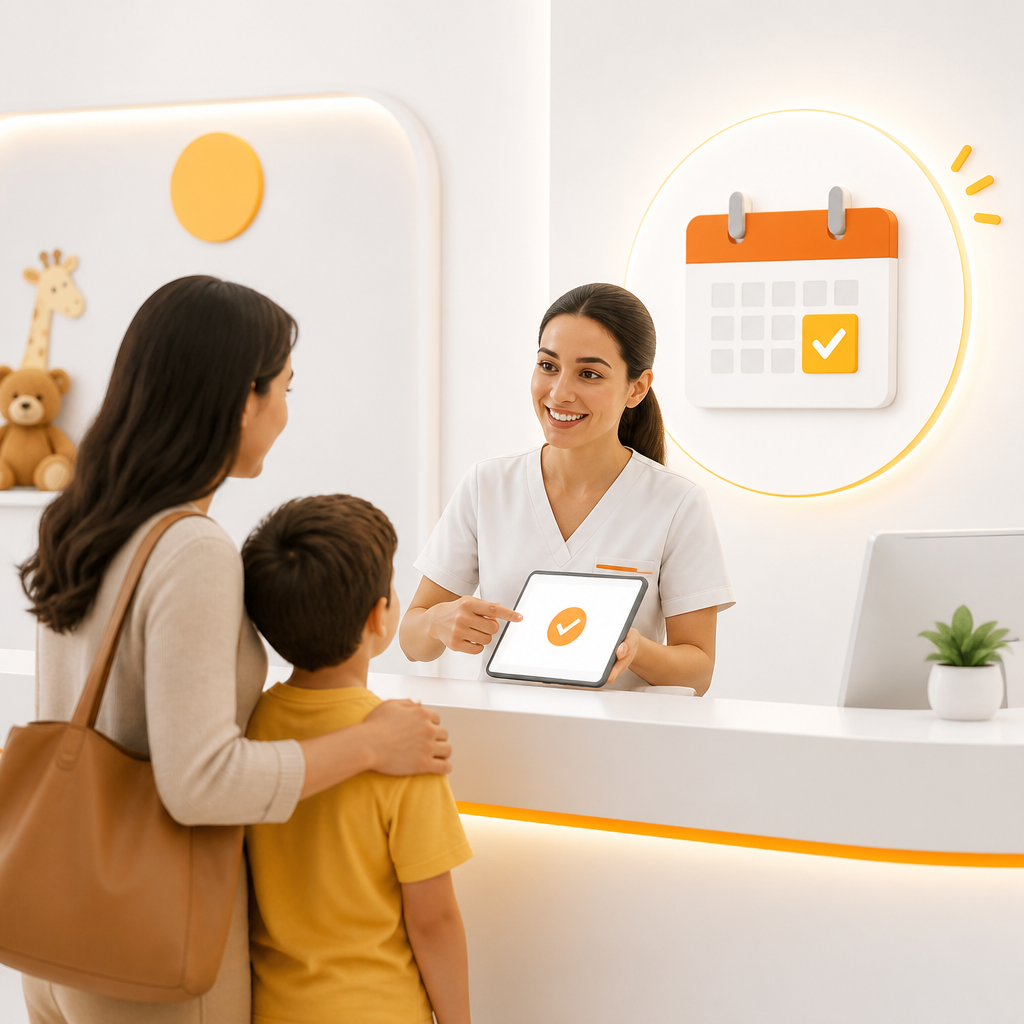 Pediatric clinic team confirming same-day appointment availability for a child.