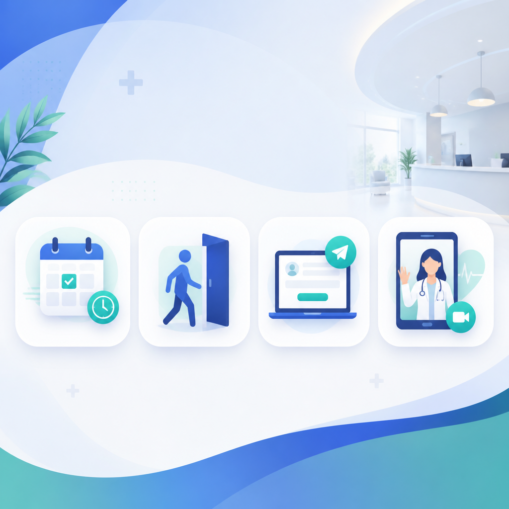 Modern illustration representing flexible pediatric appointment options including same-day, walk-ins, and online requests.