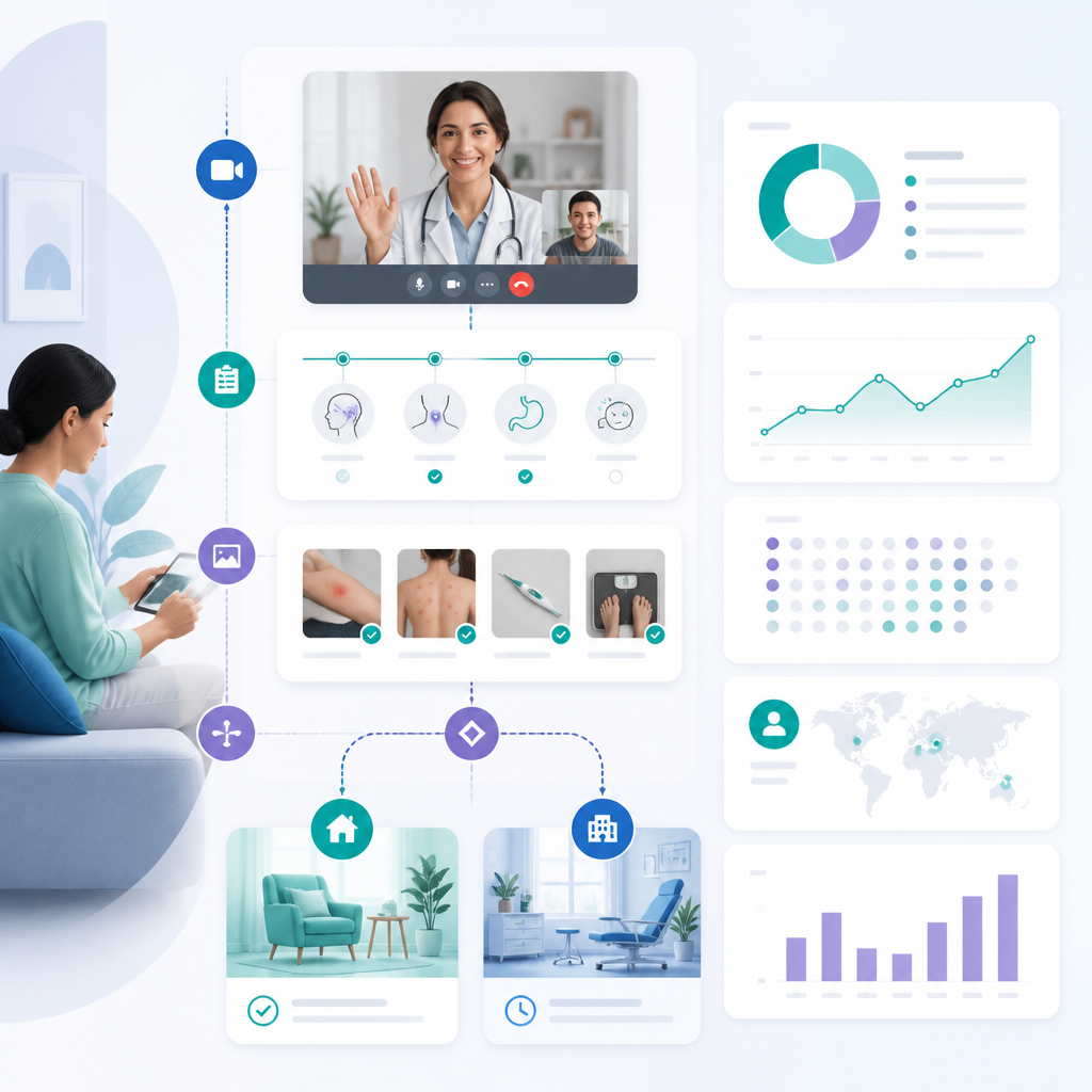 Illustration of a telemedicine suitability workflow with decision routing for infant virtual visits.