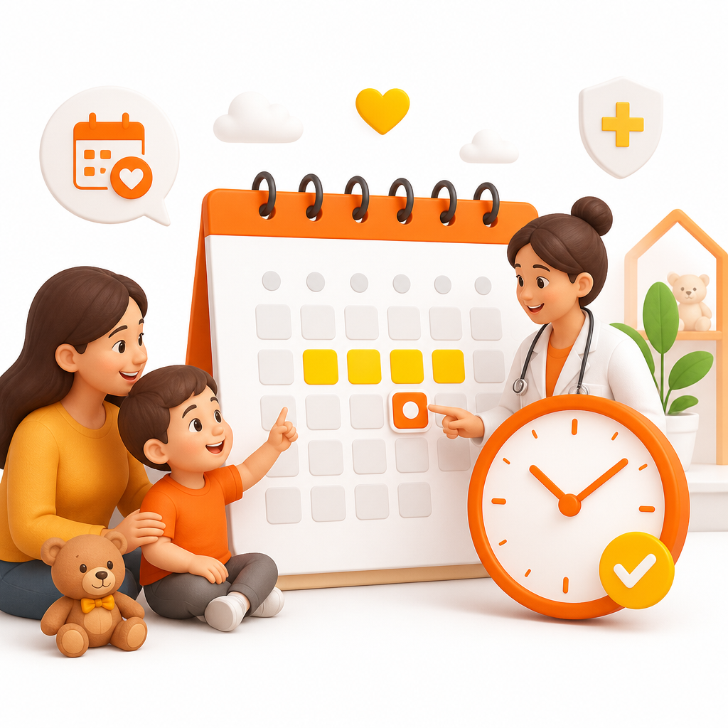 Illustration showing when to book a school and sports physical before the deadline.