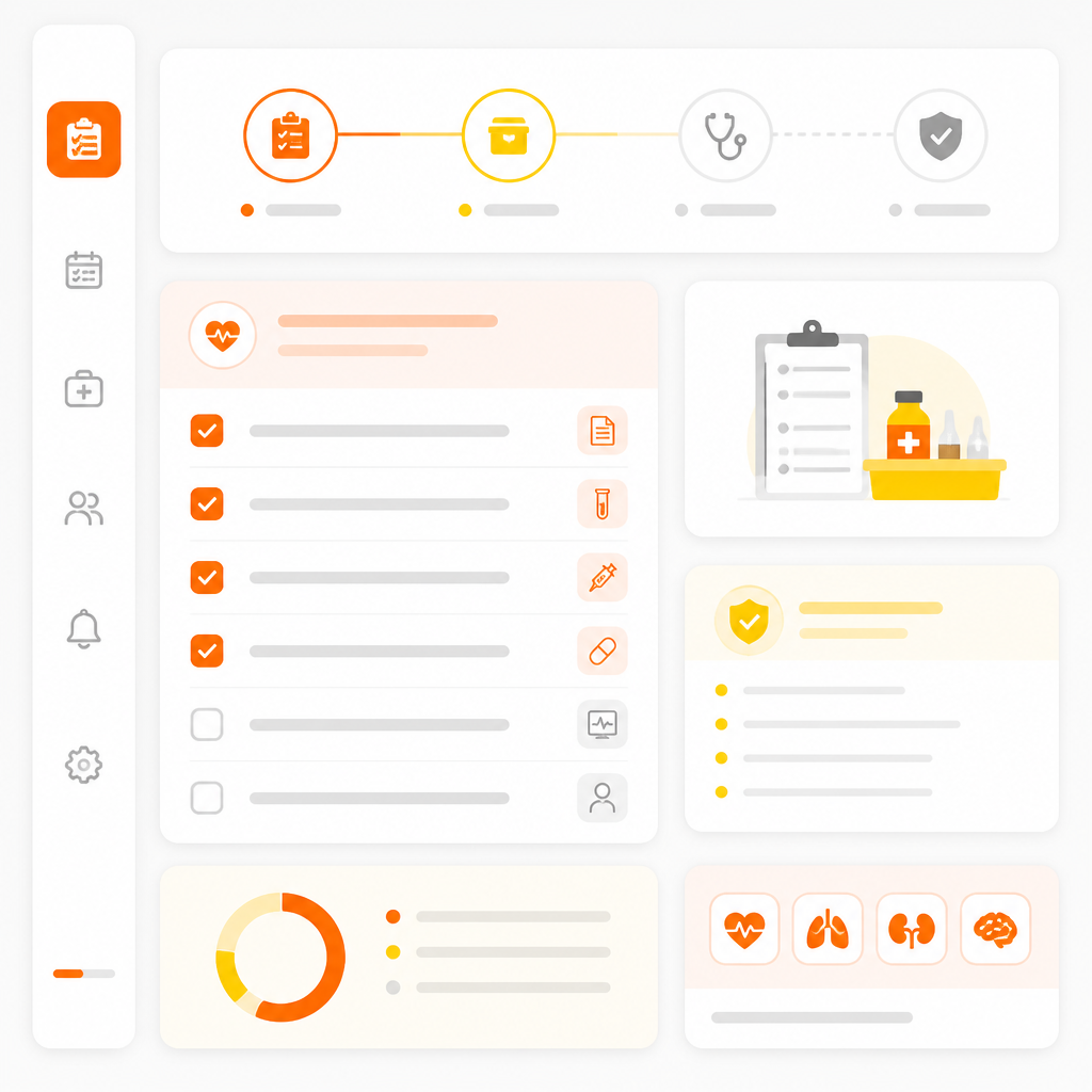 Abstract checklist and preparation dashboard illustration for a vaccine appointment.