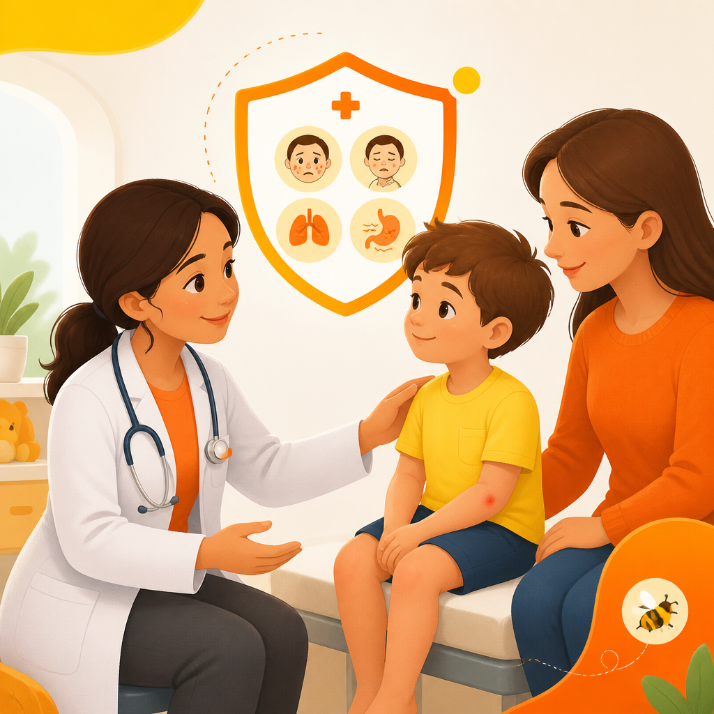 Illustration representing evaluation and urgent symptom awareness for bites and stings