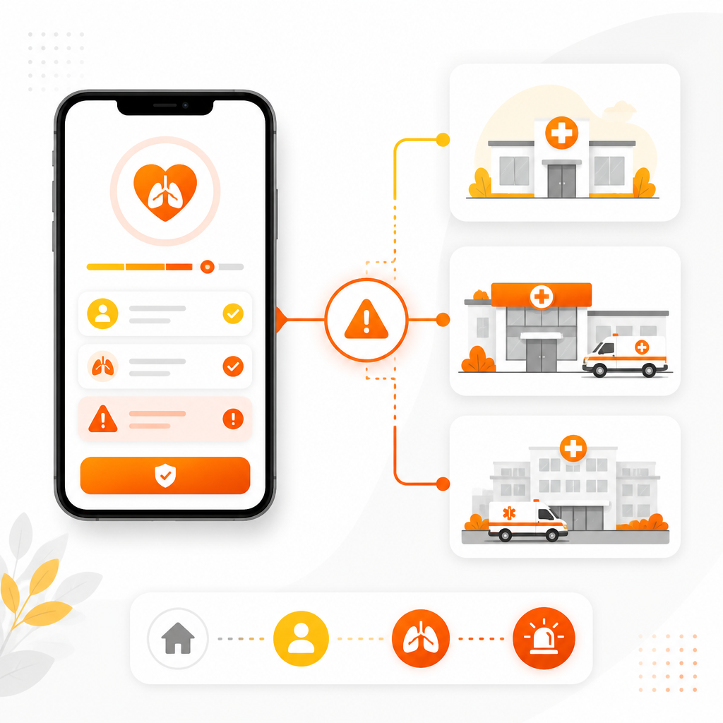 Illustration showing patient safety triage guidance between telemedicine and in-person care.