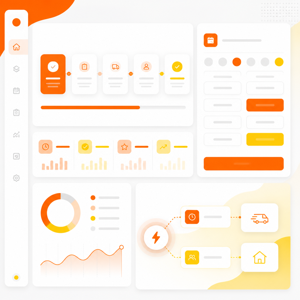 Abstract dashboard illustration showing a same-day appointment workflow for sick child visits.