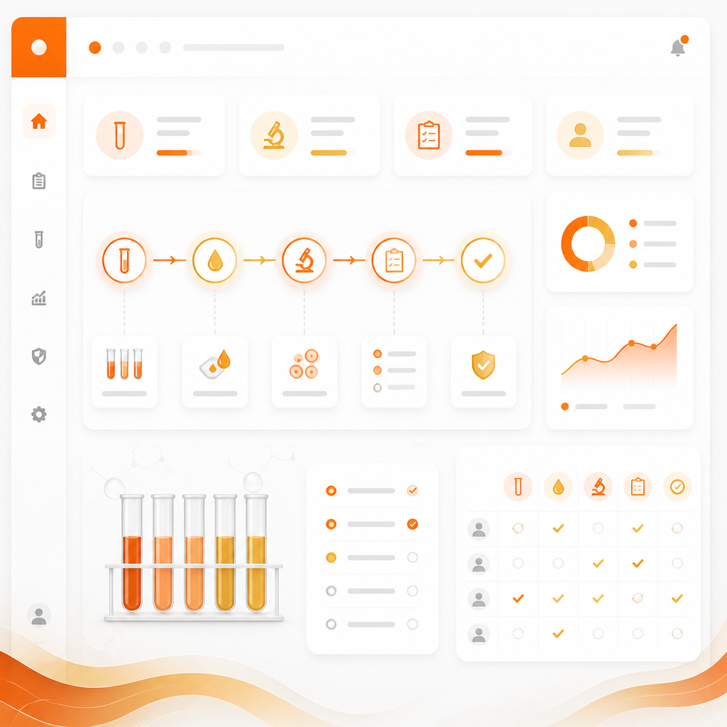 Abstract diagnostic workflow illustration representing strep testing and evaluation steps.