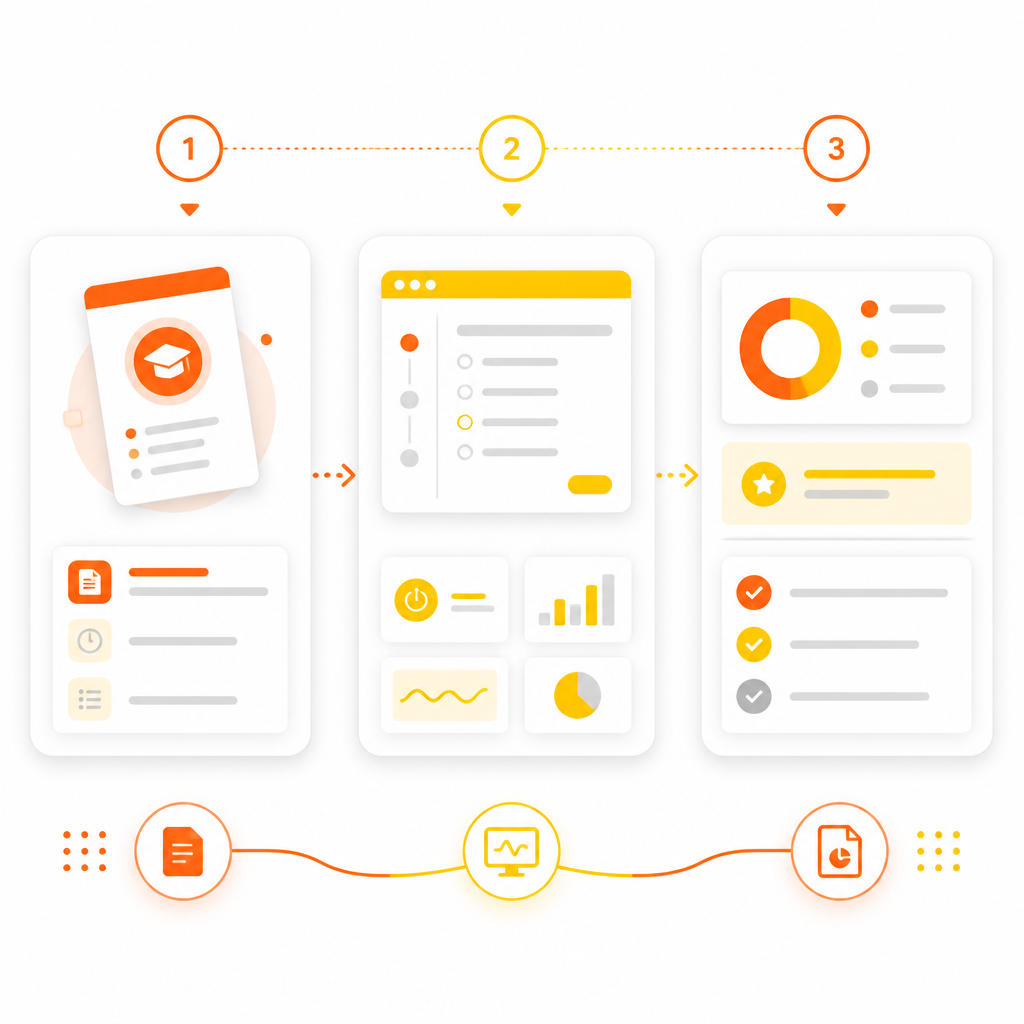 Abstract step-by-step dashboard illustration representing a sick child visit process.