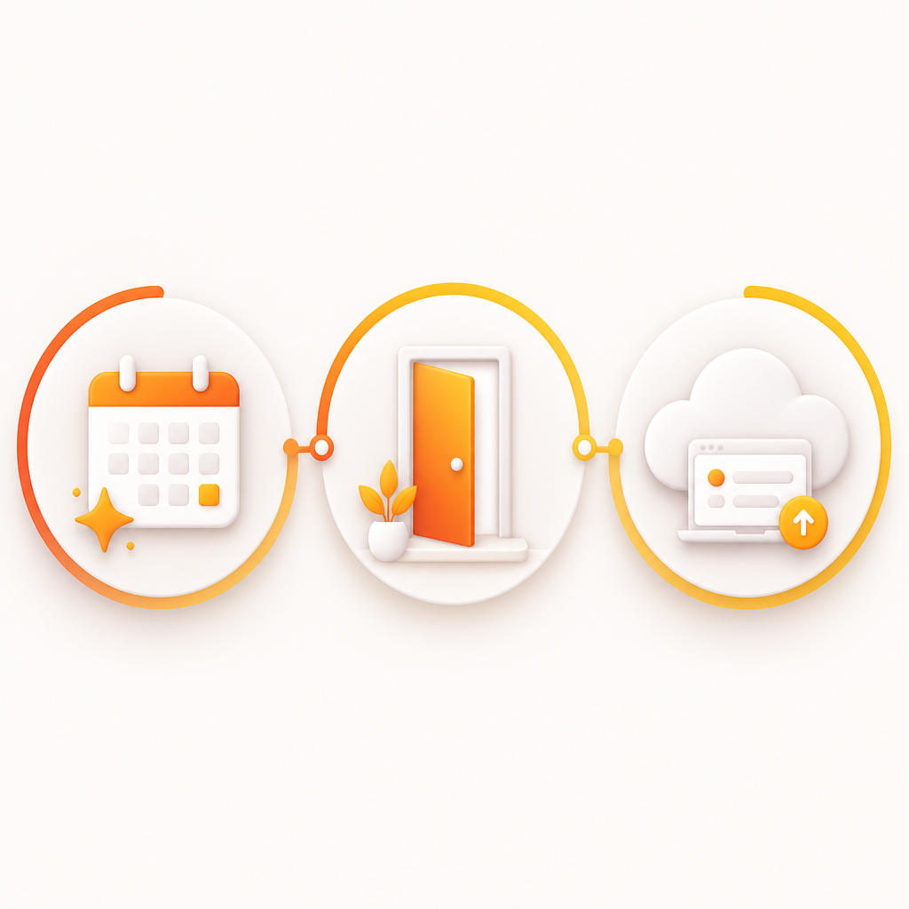 Illustration showing convenient scheduling options like same-day, walk-ins, and online requests for physical exams.