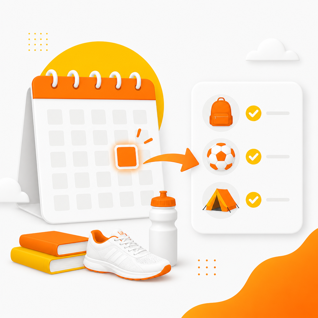 Illustration showing planning ahead for school, sports, and camp physicals with a highlighted calendar and checklist.