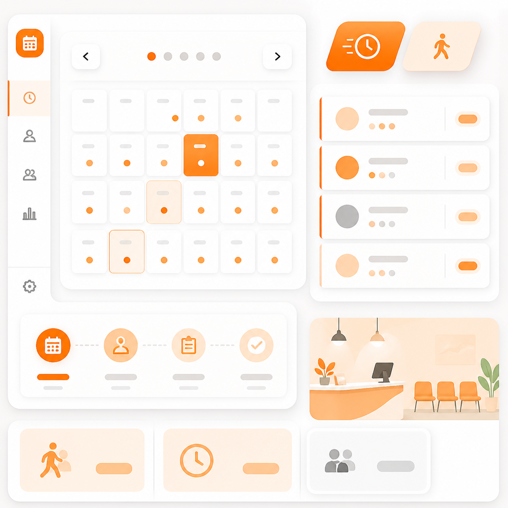 Abstract premium illustration representing appointment scheduling options and family-friendly care flow.