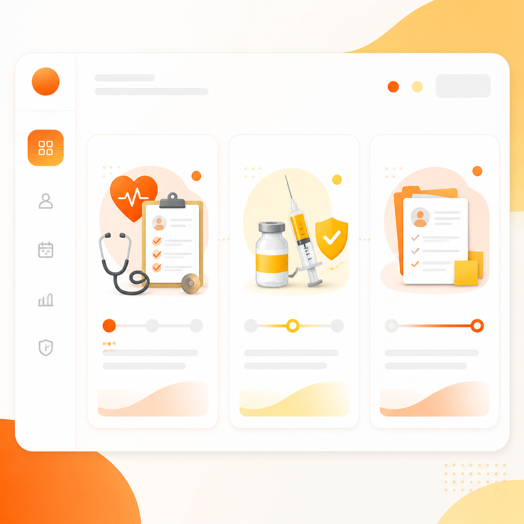 Abstract premium dashboard illustration representing school physical evaluation and paperwork steps.
