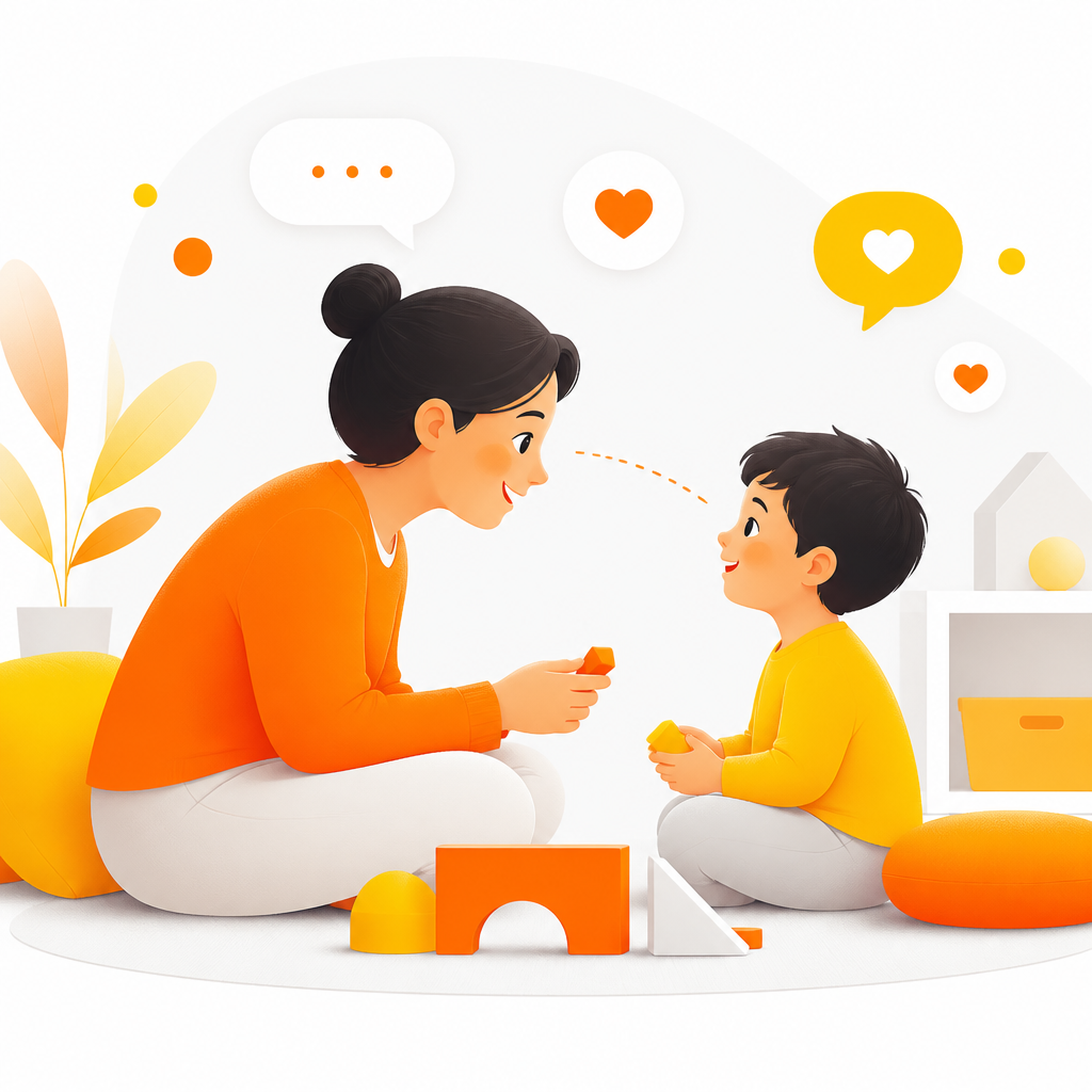 Illustration of a parent and child sharing social connection and communication cues.