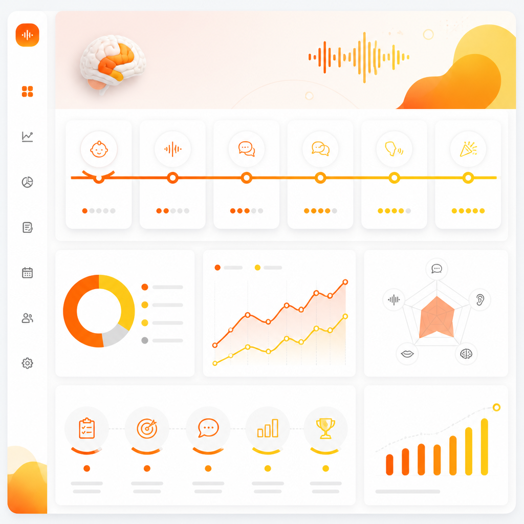 Abstract dashboard illustration representing toddler speech and language milestones by age