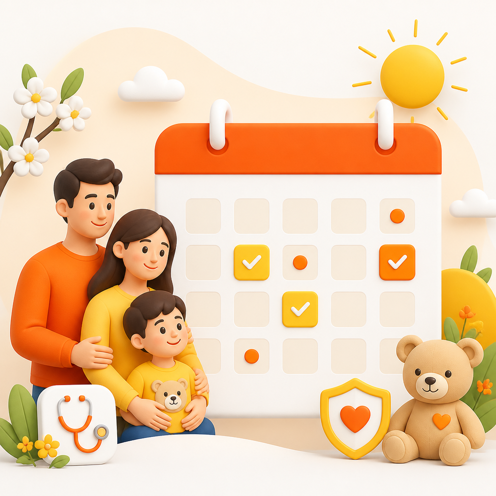 Illustration representing a family pediatric care calendar.