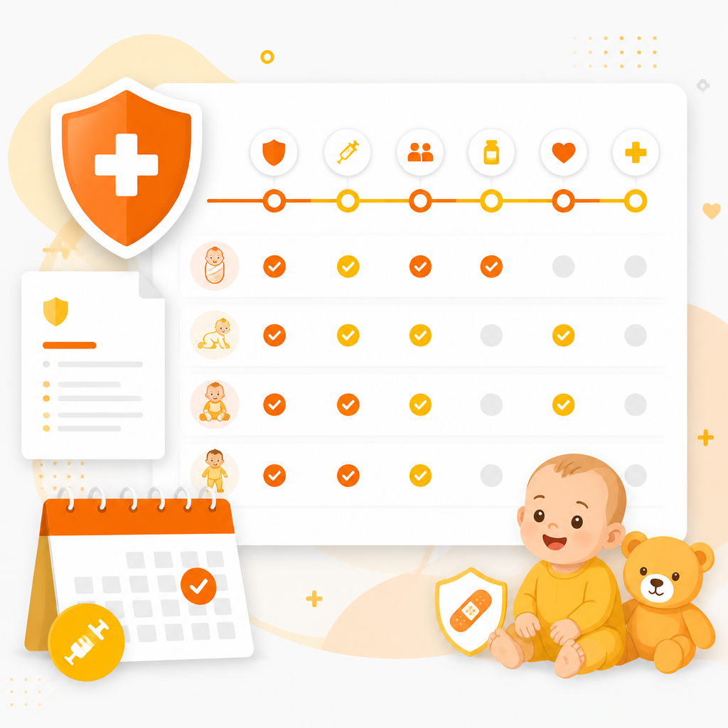 Illustration representing an immunization review and vaccine schedule planning for school and sports.
