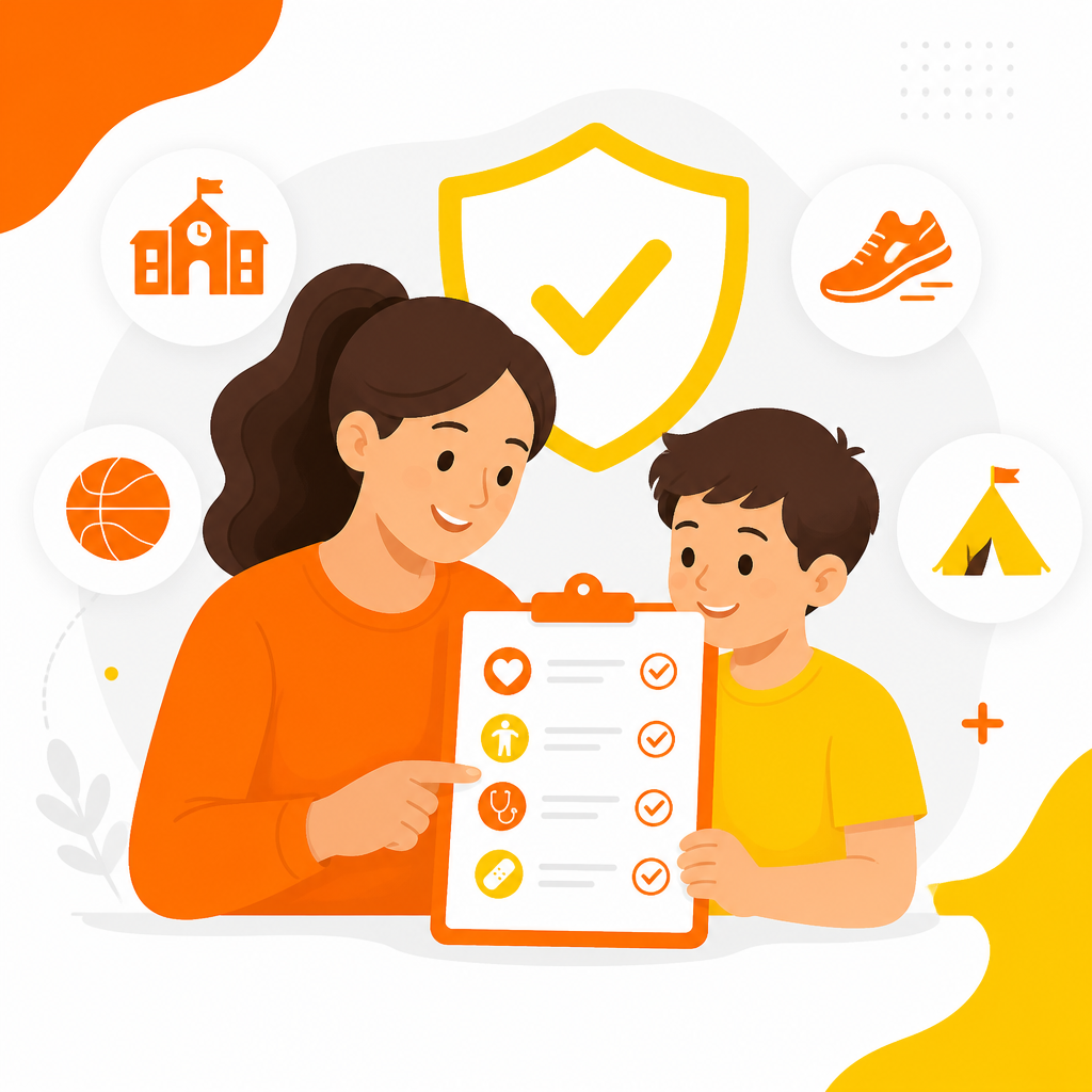 Illustration representing a school and sports physical health checklist and readiness review.