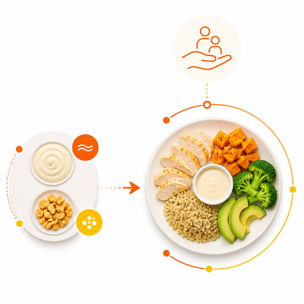 Illustration representing sensory-based feeding support and texture tolerance for therapy.