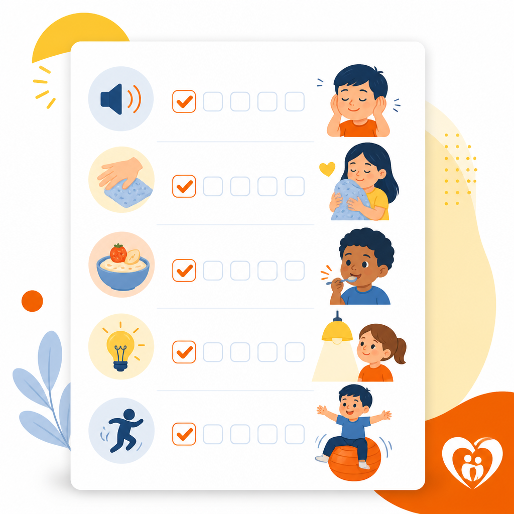 Illustration of a sensory checklist with checkmark icons for common sensory concerns.