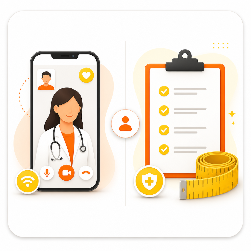 Illustration comparing virtual visits and in-person visits for school and daycare health forms.